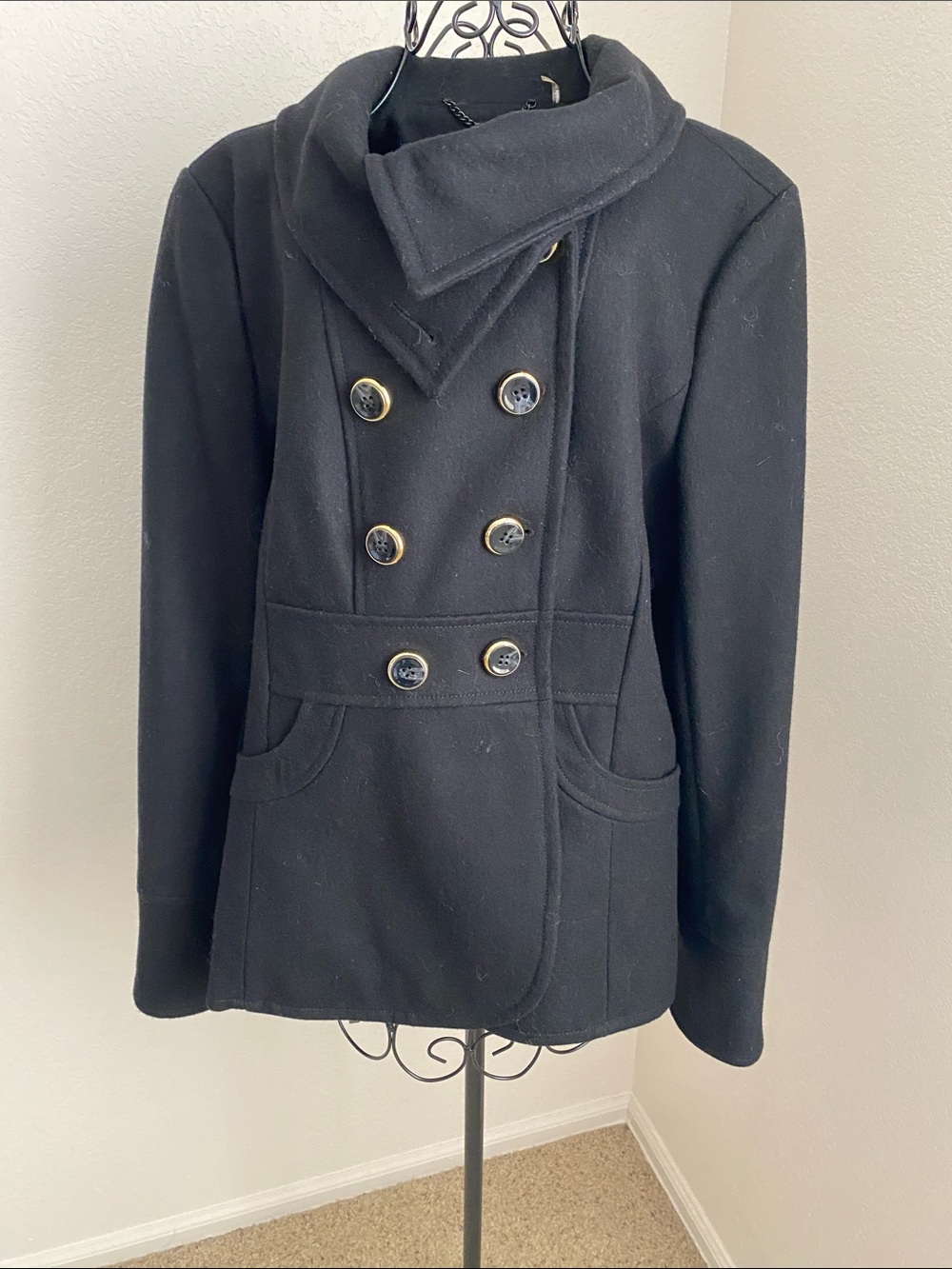 Kenneth Cole New York Black Double-Breasted Peacoat Jacket